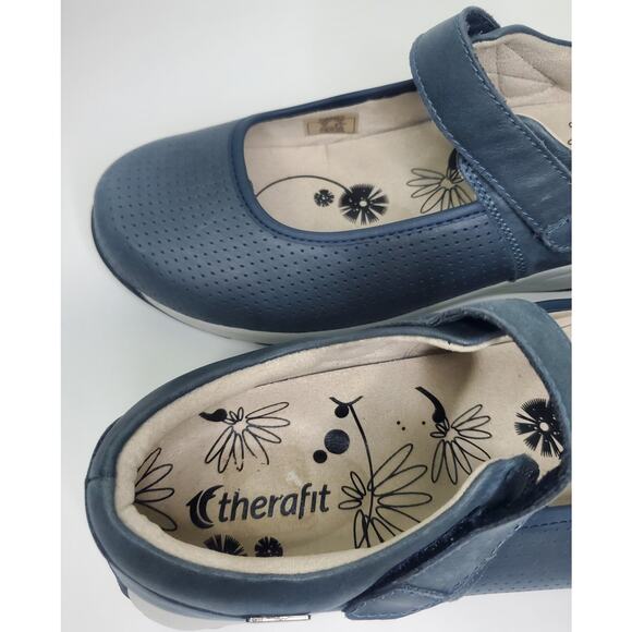 Therafit Blue Leather  Mary Jane style shoes with Velcro strap. Size 10.5-11 - Picture 11 of 11
